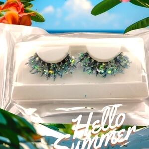 False Strip Eyelashes Teal Green Glitter Sequin Y2K